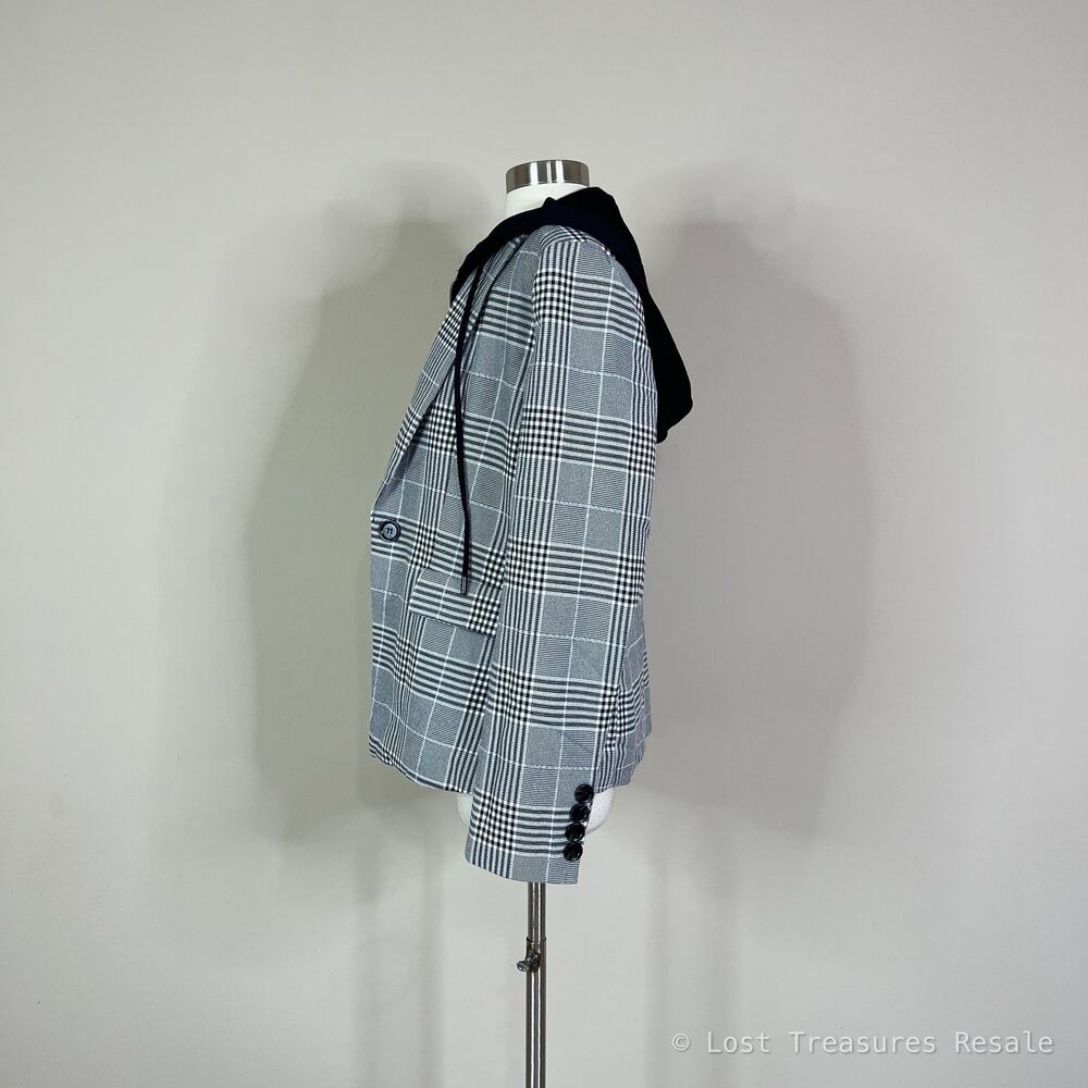 Evereve | Park Avenue Hoodie Dickie Black White Grey Plaid Blazer Jacket Large L - Picture 7 of 9